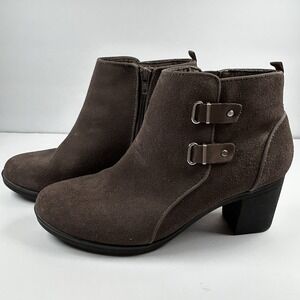 Clarks Collection Brown Suede Meera Yew Buckle Detail Ankle Boots 9.5 Side Zip